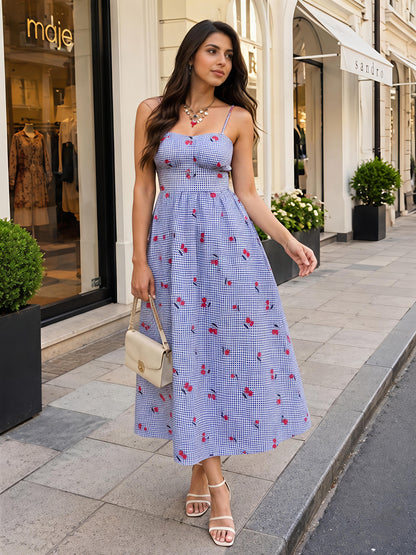 Sky Floral Maxi Dress Sleeveless Boho Summer Vacation Dress