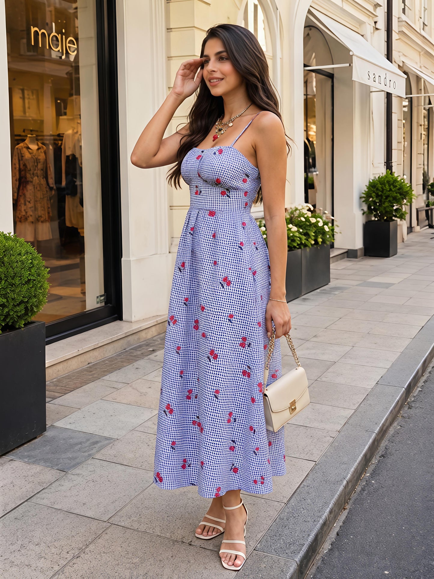 Sky Floral Maxi Dress Sleeveless Boho Summer Vacation Dress