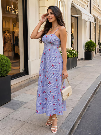 Sky Floral Maxi Dress Sleeveless Boho Summer Vacation Dress