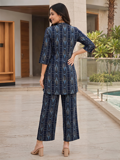 Printed Rayon Blend Mandarin Collar Stylish Co-Ord Set