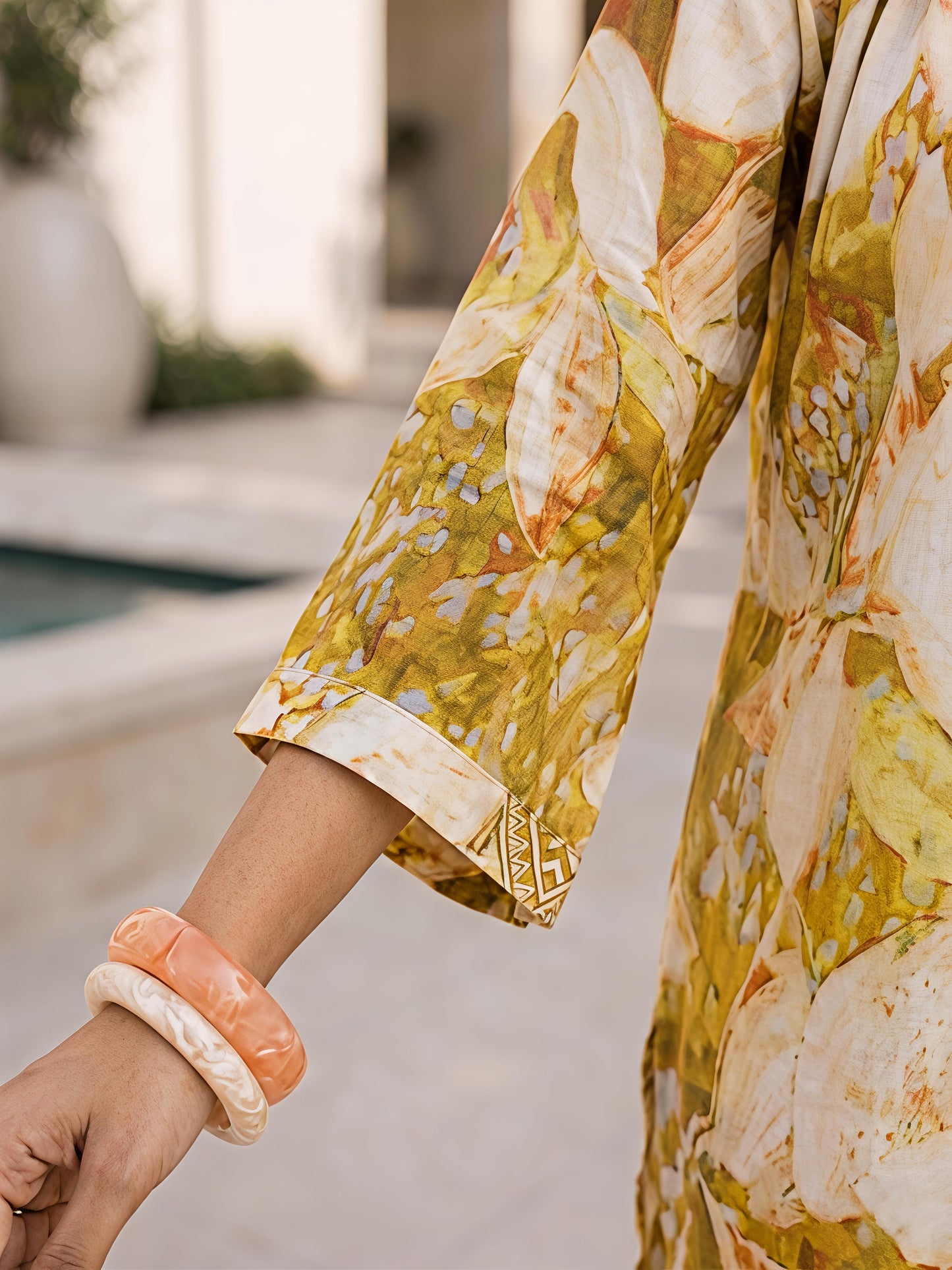 Yellow Floral Rayon Blend Mandarin Collar Stylish Co-Ord Set