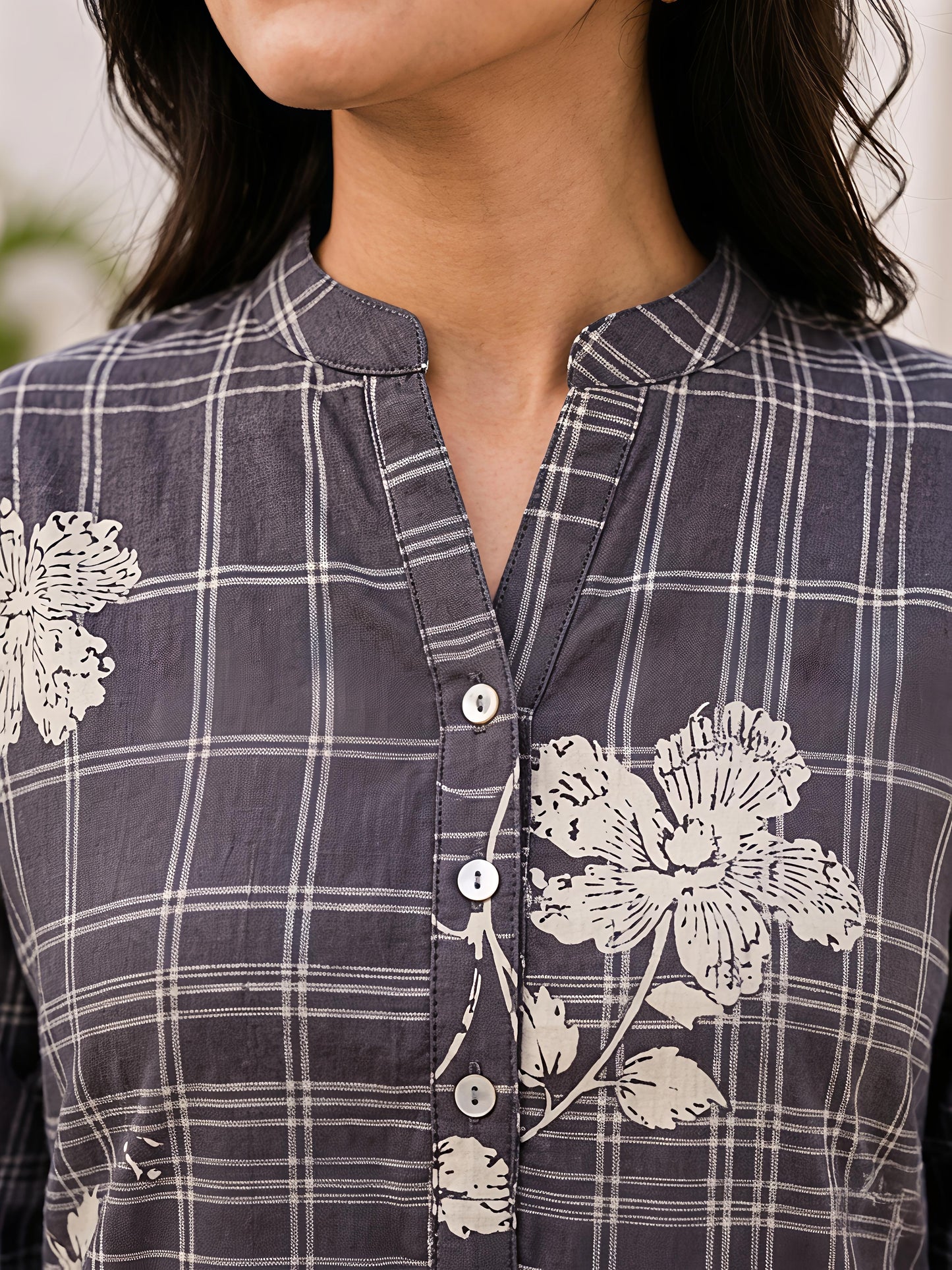 Grey Printed Rayon Blend Mandarin Collar Stylish Co-Ord Set