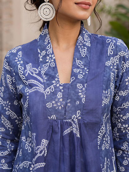 Blue Floral Rayon Blend V-Neck Casual Stylish Co-Ord Set