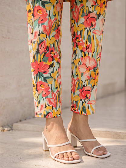Multicolor Floral Rayon Blend V-Neck Stylish Casual Co-Ord Set