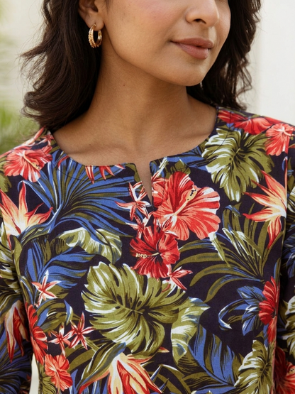 Chic Multicolor Printed Rayon Blend V-Neck Co-Ord Set