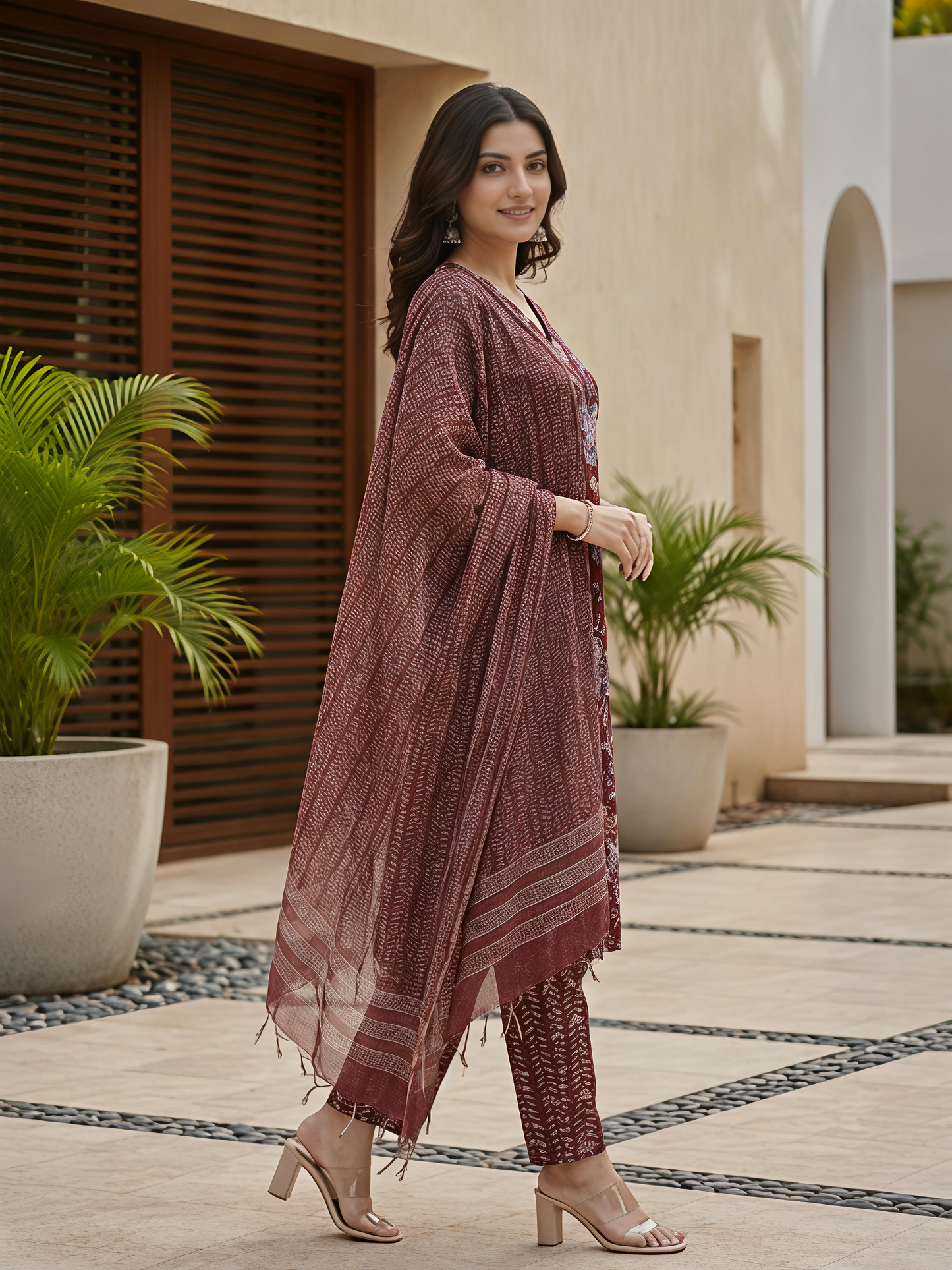 Maroon Printed Ethnic Floral Kurta Set Stylish Casual Outfit