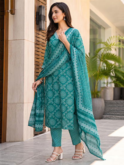 Bandhani Printed Ethnic V-Neck Stylish Casual Daily Kurta Set