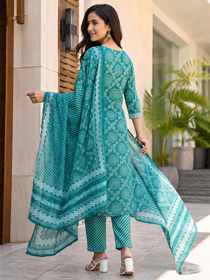 Bandhani Printed Ethnic V-Neck Stylish Casual Daily Kurta Set
