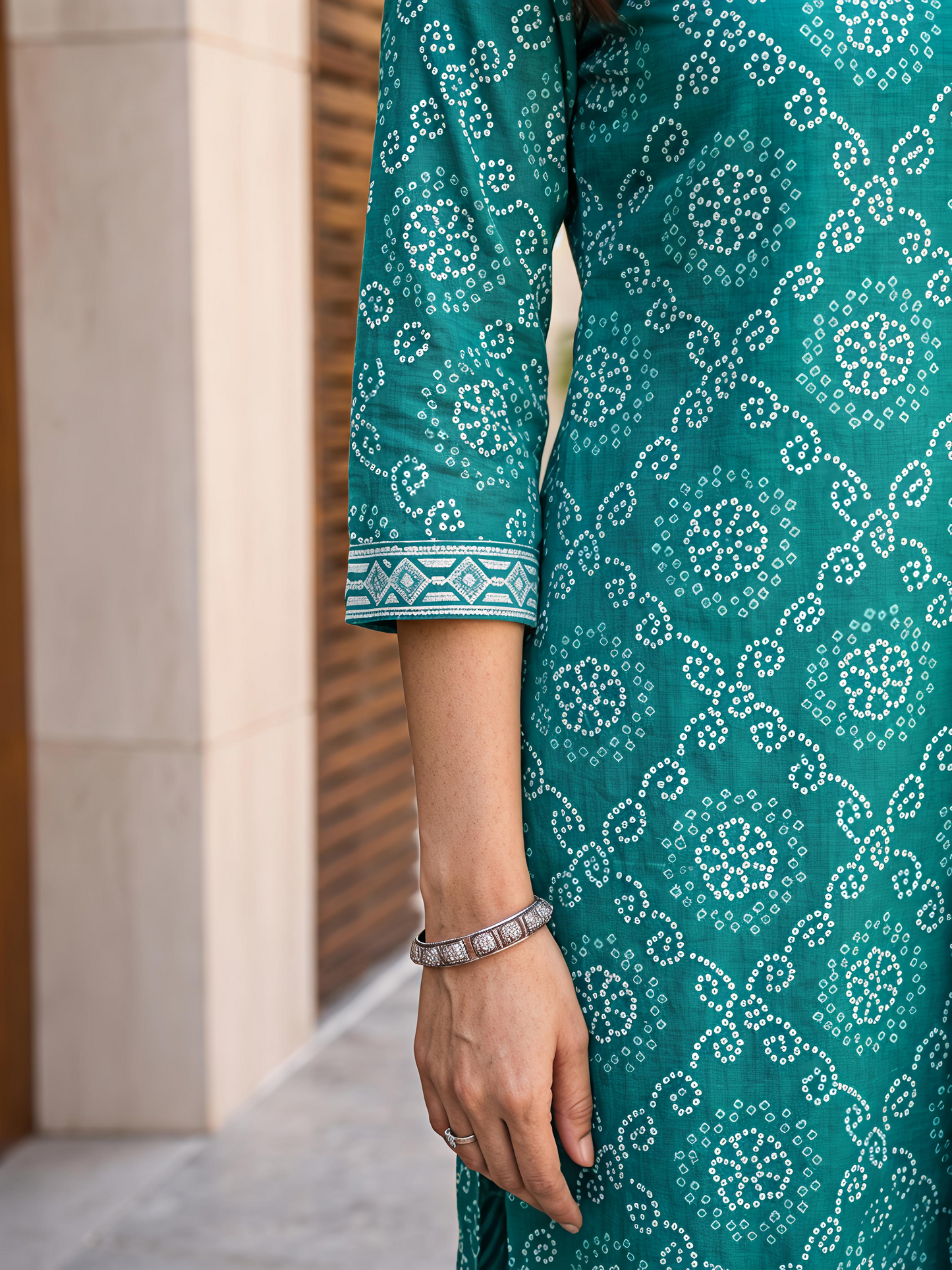 Bandhani Printed Ethnic V-Neck Stylish Casual Daily Kurta Set