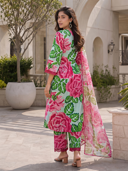 Multicolor Floral Rayon Bland A-Line Suit Set Stylish Ethnic Kurta Set