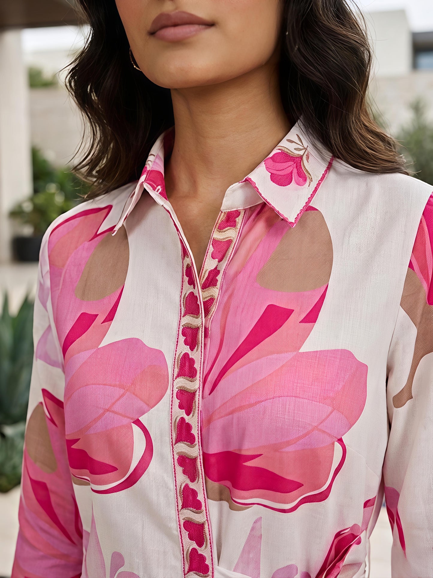 Pink Floral Printed Collar Neck Kurta Pant Co-Ord Set