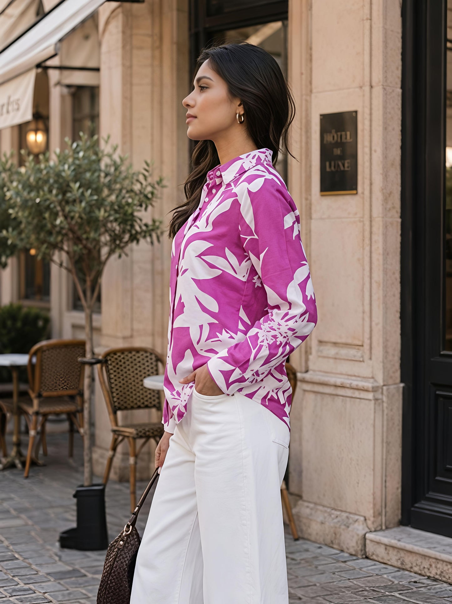 Purple Printed Collared Button Front Full Sleeve Casual Shirt