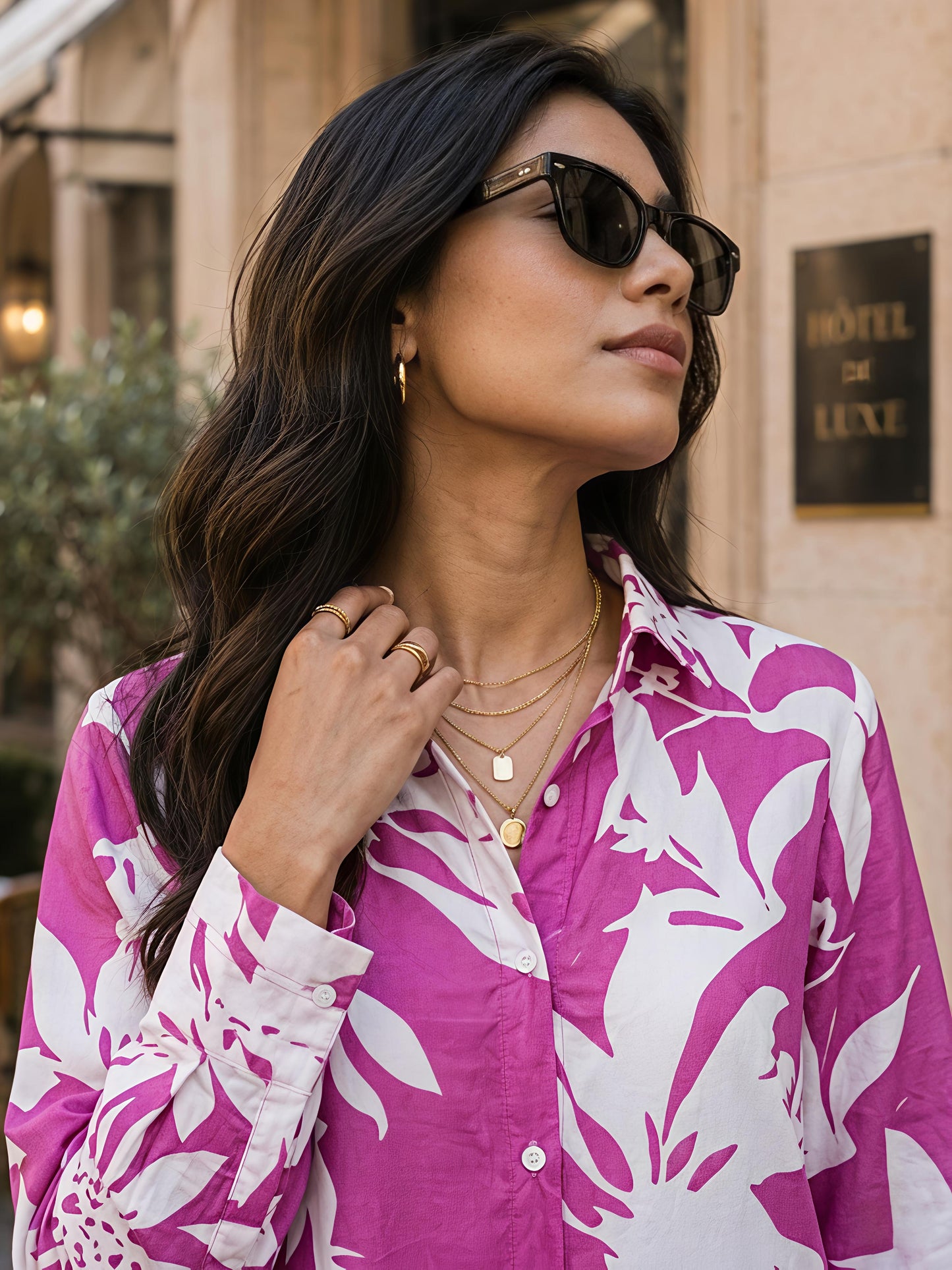 Purple Printed Collared Button Front Full Sleeve Casual Shirt