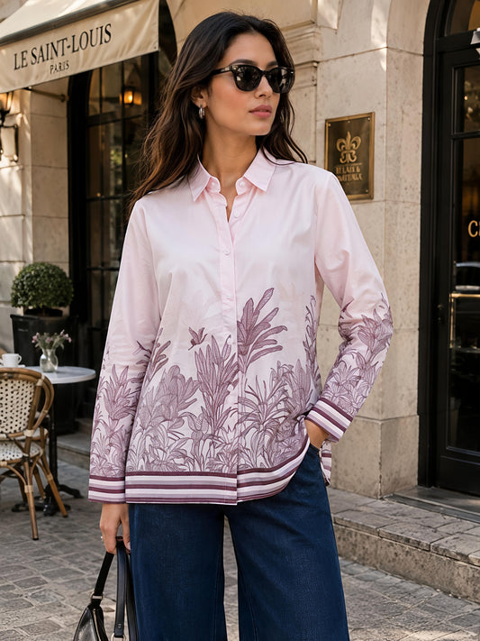 Beige Printed Collared Button Front Full Sleeve Casual Shirt