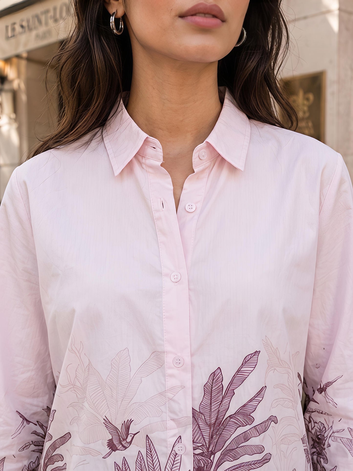 Beige Printed Collared Button Front Full Sleeve Casual Shirt