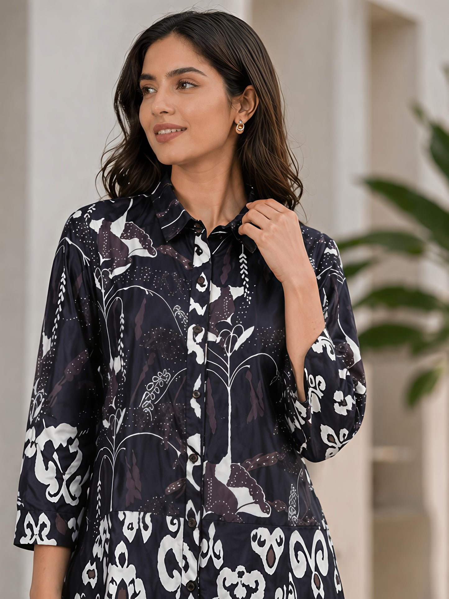 Black Printed Collar Neck Top Palazzo Casual Co-Ord Set