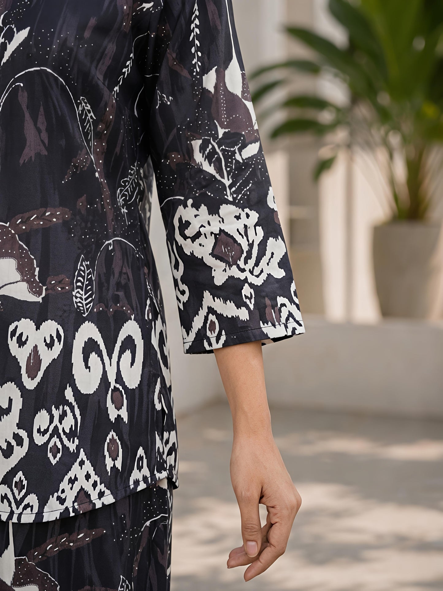 Black Printed Collar Neck Top Palazzo Casual Co-Ord Set